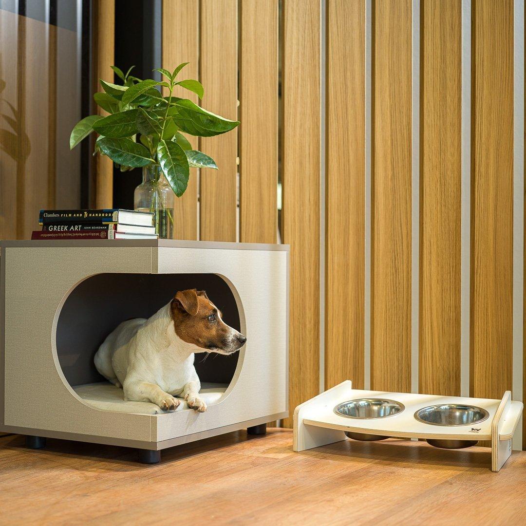 Kimolos Grey, White and Wood Dog Houses – e-WOOD Collection